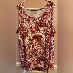 LOGO Lori Goldstein Tunic top Size 3x Orange/Red Print Short Sleeves . NWOT